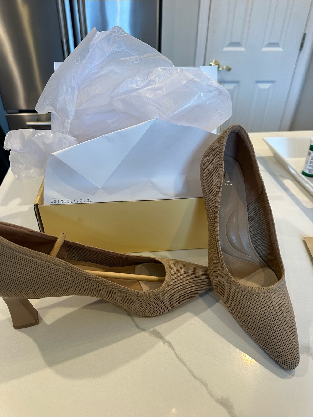 Cosy Island Women's Pointed-Toe Mid Heel Pumps in Taupe (Size 10) 2” heel